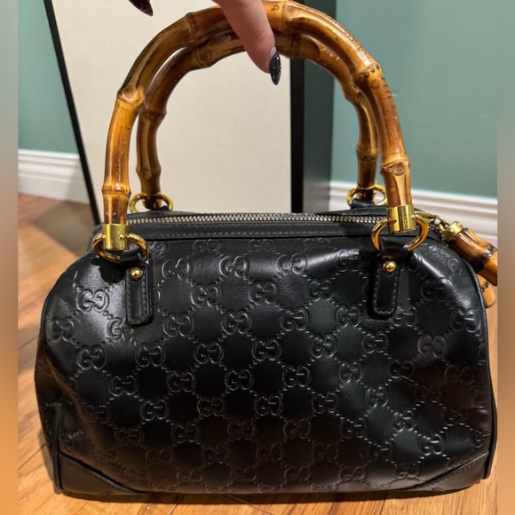 Auth Gucci bamboo leather Guccissima monogram Boston flap pocket handbag vintage - Picture 4 of 9